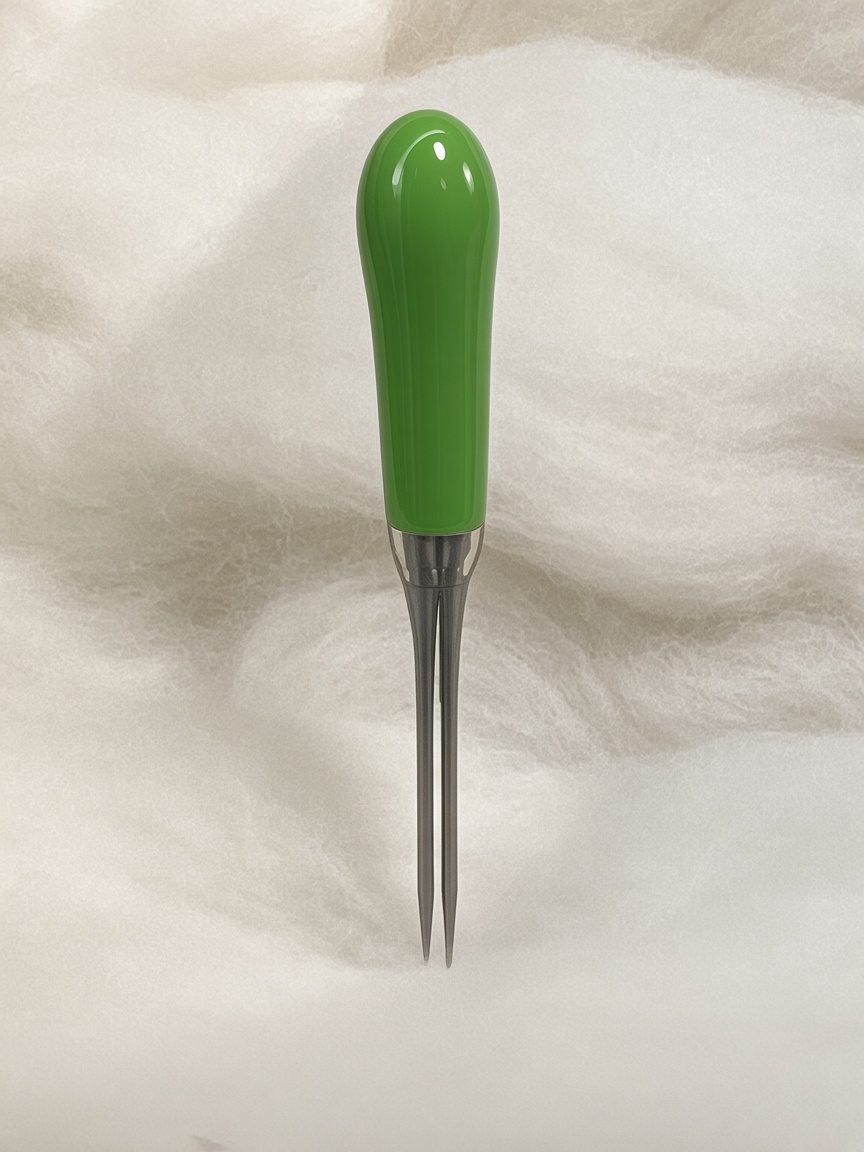 Felt Alive green double felting needle with two steel points and glossy handle